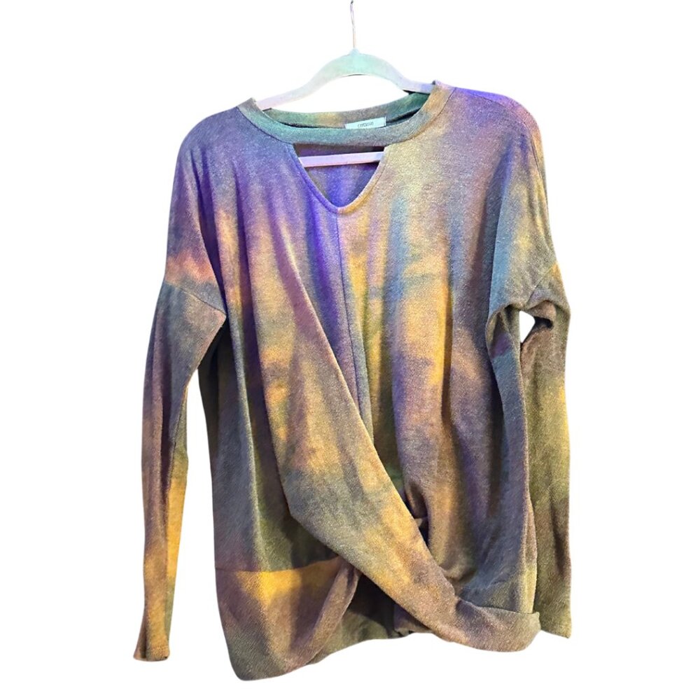 Cherish Earth Tones Sweater Top - Crisscross Bottom, Cut-Out Neckline - Medium